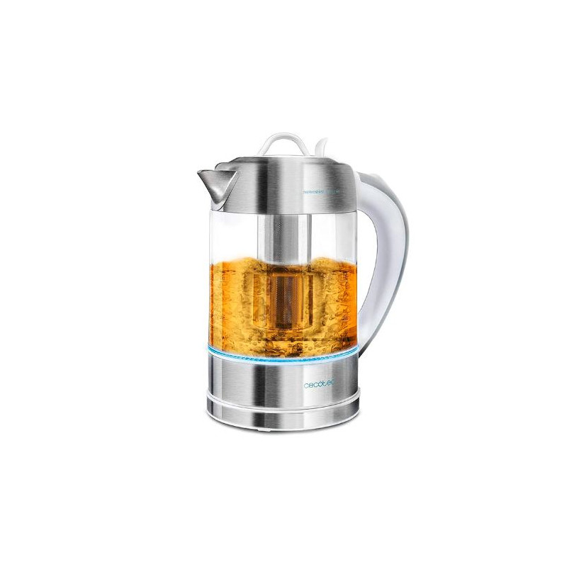 Fierbator cu filtru de ceai 2 in 1 Cecotec ThermoSense 370 Clear, 2200 W, 1.7L, Inox, oprire automata