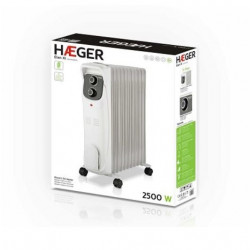 Calorifer electric cu ulei HAEGER OH-011.007A, 2500W, 11 elementi, 3 nivel de caldura, termostat reglabil, protectie la supraincalzire, roti pentru deplasare, indicator functionare, alb