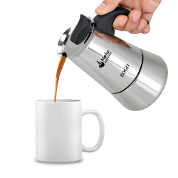 Expressor de cafea Moka SOGO CAF-SS-7630, Capacitate 9 cesti, Otel Inoxidabil, Potrivit pentru Plite Electrice, Vitroceramice, Inductie si Gaz, Argintiu