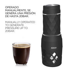 Espressor Portabil manual 3in1 SOGO CAF-SS-5611, 20 bar, rezervor 80 ml, macinata, cu adaptor de capsule, Negru