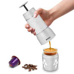 Espressor Portabil manual 3in1 SOGO CAF-SS-5612, 20 bar, rezervor 80 ml, macinata, cu adaptor de capsule, alb