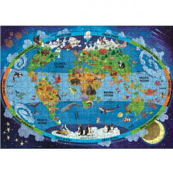 Set Puzzle Gigant – Harta Lumii , 500 piese, 1 Atlas si  40 de carduri, Sassi