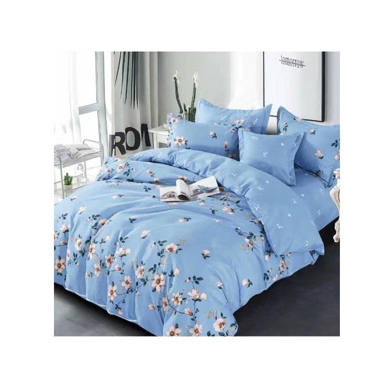 Lenjerie de pat din finet, 6 piese, pentru pat dublu, 245x250 cm, Pucioasa, Albastru,