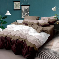 Lenjerie de pat din finet, 6 piese, pentru pat dublu, 245x250 cm, Pucioasa, Alb/maro,