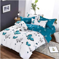Lenjerie de pat din finet, 6 piese, pentru pat dublu, 245x250 cm, Pucioasa, Alb/ turquoise blue